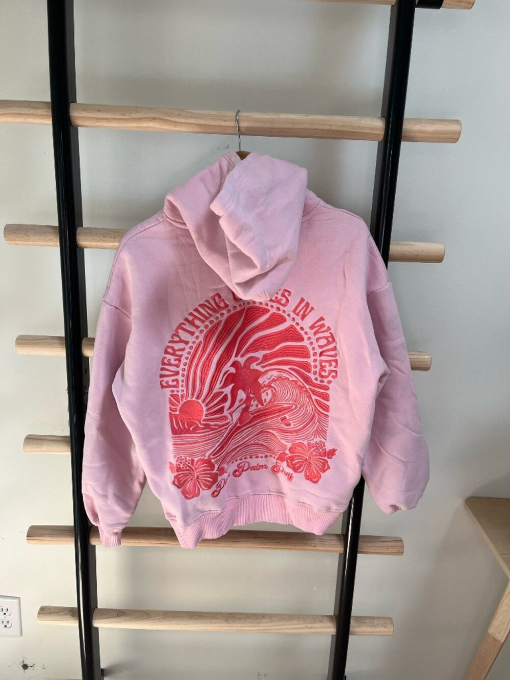 Pink Palm Puff "Everything Comes in Waves" Hoodie in Pink - Picture 2 of 3